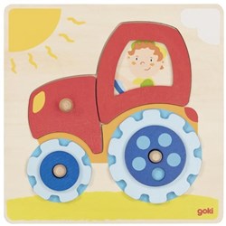 Goki puzzle à encastrer en bois - tracteur jouet éducatif