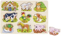 Goki puzzle en bois animaux de la ferme avec sons - jouet éducatif