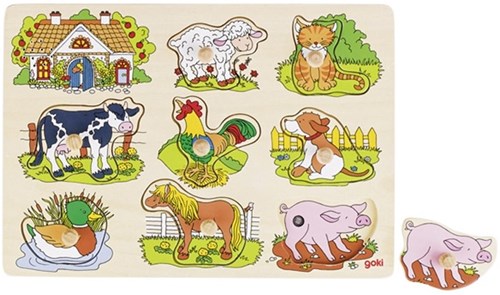 Goki puzzle en bois animaux de la ferme avec sons - jouet éducatif
