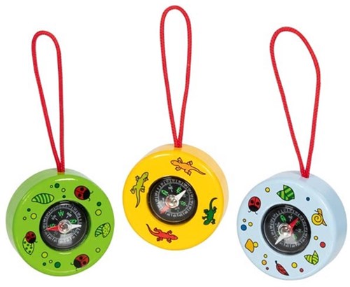 Goki boussole jouet - motif animal, bois et plastique multicolore