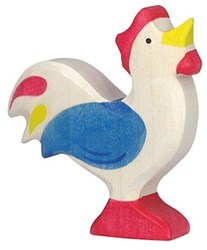 Holztiger coq en bois bleu - figurine de ferme bois FSC