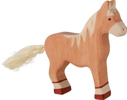 Holztiger cheval en bois marron clair figurine jouet fait main