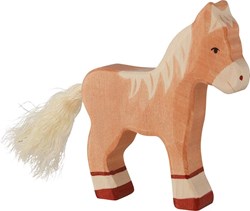 Holztiger poulain en bois brun clair - figurine cheval en bois
