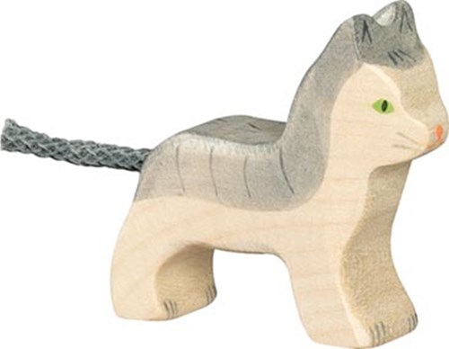 Holztiger figurine chat en bois gris petit jouet durable