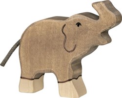 Holztiger éléphant en bois petit figurine de jeu trompe levée éducatif