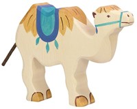 Holztiger chameau en bois avec selle - figurine jouet safari