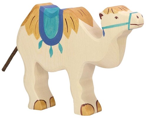 Holztiger chameau en bois avec selle - figurine jouet safari