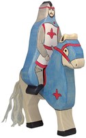 Holztiger chevalier figurine en bois sur cheval bleu rose FSC