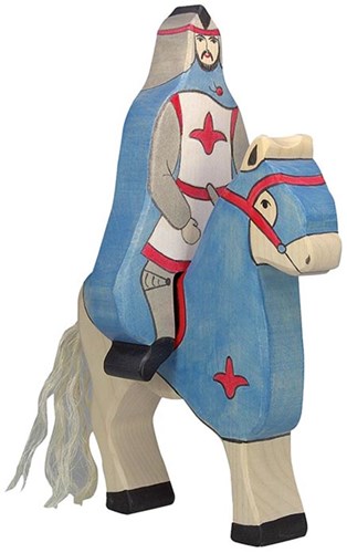 Holztiger chevalier figurine en bois sur cheval bleu rose FSC
