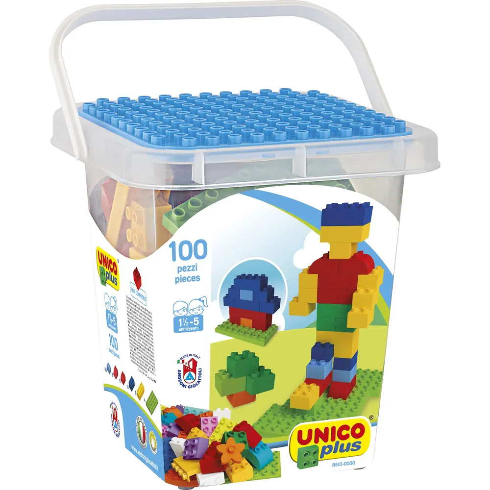 Androni Giocattoli seau de briques de construction 100 pièces jouet coloré