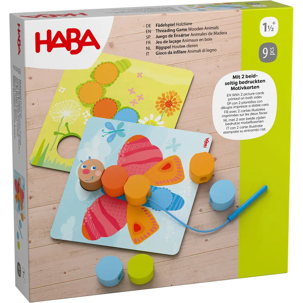 Haba jeu d'enfilage en bois animaux jouet éducatif coloré