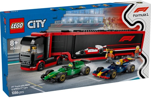 LEGO City camion F1 set de construction avec RB20 et AMR24 voitures de course - jouet Formule 1