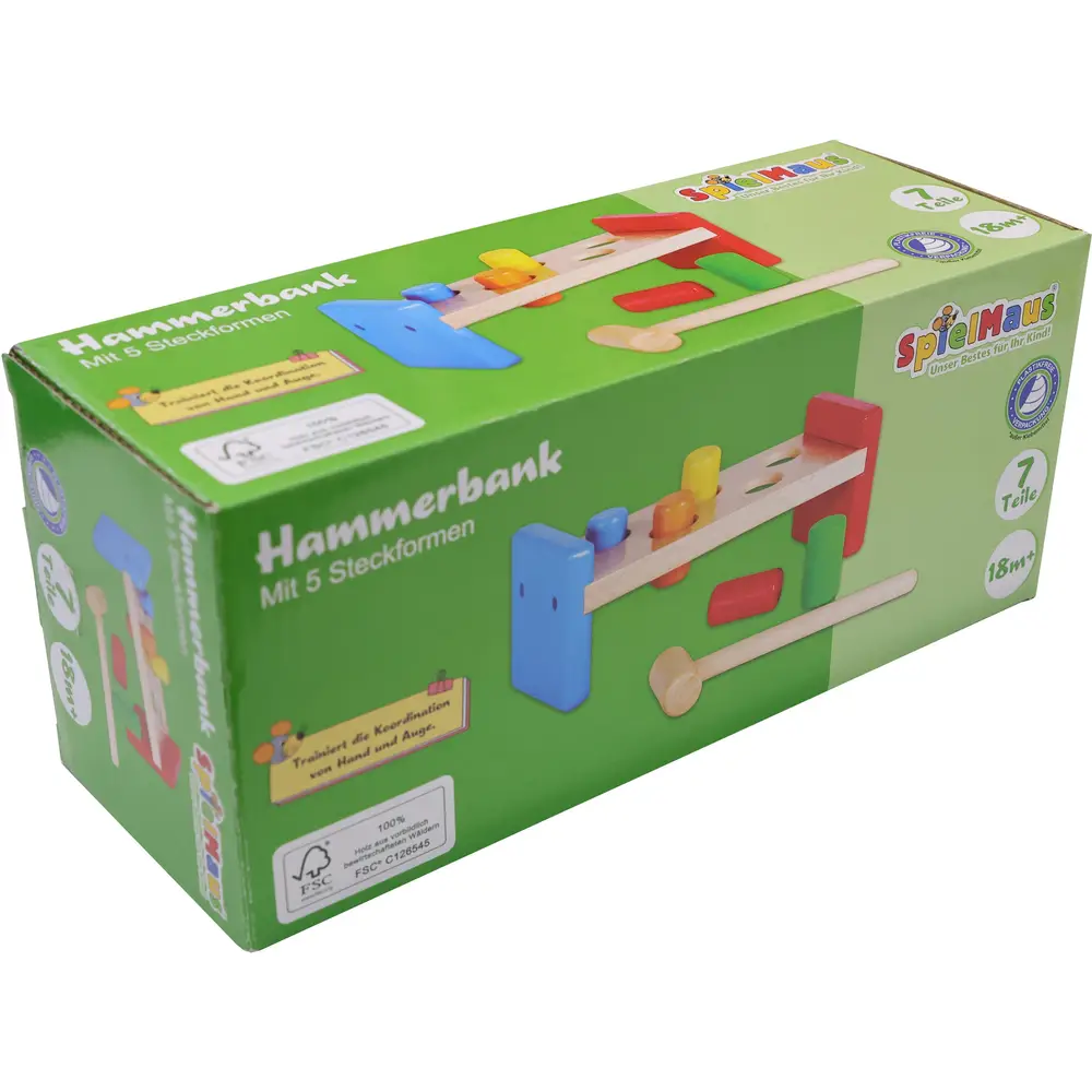 Vedes banc à marteler en bois jouet 7 pièces coloré pour tout-petits