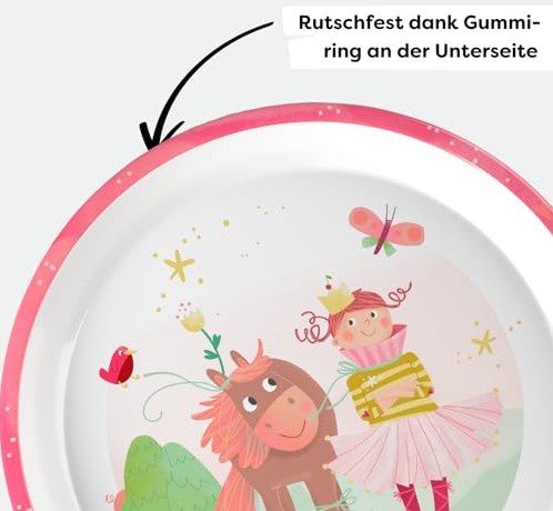 Haba vaisselle enfant assiette princesse et cheval - mélamine - rose - 18 cm-2