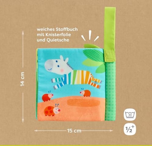 Haba livre en tissu zèbre livre bébé jouet doux interactif Haba Stoffen Boek Zebra-3