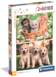 Clementoni puzzle animaux 2x60 pièces Brothers in Fur pour enfants