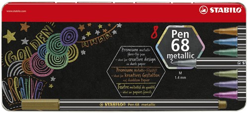 Stabilo feutre premium métallique - étui en métal avec 8 couleurs