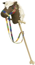 Goki cheval bâton en bois marron - cheval jouet à roulettes
