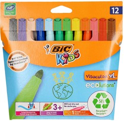 BIC feutres de coloriage Visacolor XL Ecolutions - 12 pièces - adaptés aux enfants