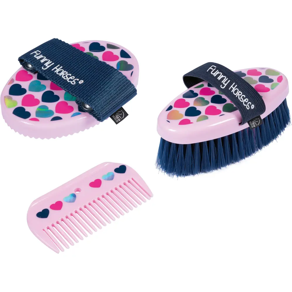 Vedes kit de pansage chevaux Funny Horses Hearts set brosses rose