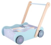 Jipy chariot à blocs en bois - trotteur avec blocs bleu pour tout-petits