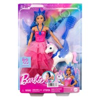 Poupée Barbie licorne 65e anniversaire avec cheveux bleus et accessoires