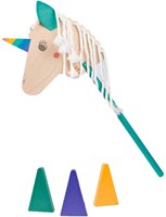 BS Toys cheval bâton licorne en bois - jouet d'extérieur avec cônes