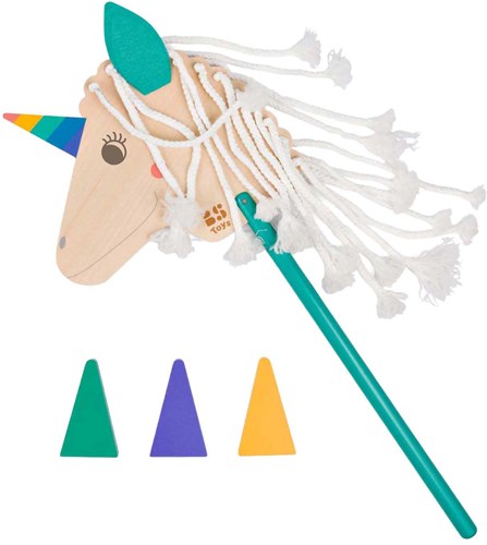 BS Toys cheval bâton licorne en bois - jouet d'extérieur avec cônes-2