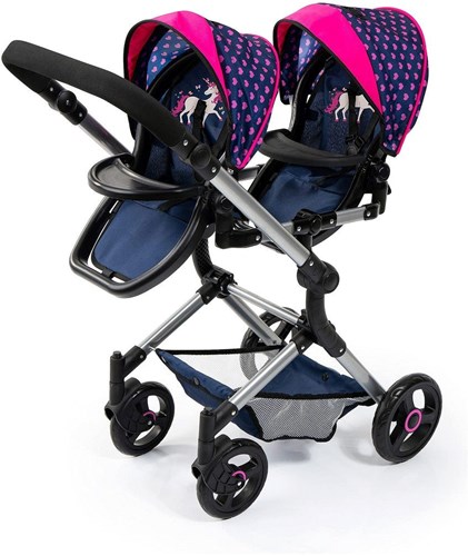 Bayer Chic 2000 landau jumeaux poupées bleu et rose