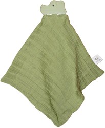 DAM Tikiri Safari : SERVIETTE DE DOUCEUR verte - CROQUODIL avec tête en caoutchouc naturel (anneau de dentition) 25x23cm, sur carte, 0+.