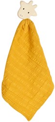 DAM Tikiri Safari : Couverture câline jaune - GIRAF avec tête en caoutchouc naturel (anneau de dentition) 25x23cm, sur carte, 0+.