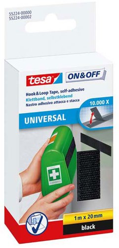 Quantore bande auto-agrippante noire autocollante 1m x 20mm pour fixation