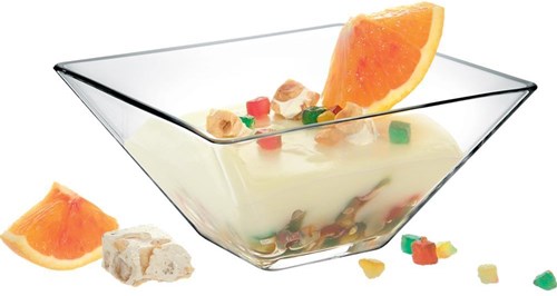 Bol de service en verre carré transparent 14cm pour apéritifs et desserts