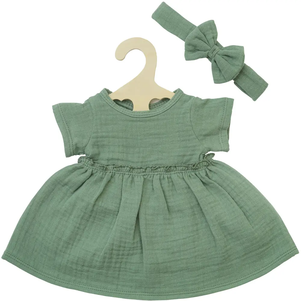 Heless robe de poupée coton bio vert sauge avec bandeau 35-45 cm