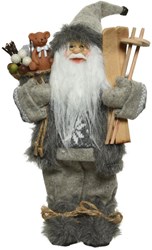 Décoration Père Noël Decoris gris polyester 45cm avec skis et cadeaux