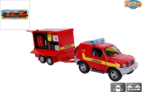 2-Play camion de pompier jouet avec remorque diecast 25 cm rouge