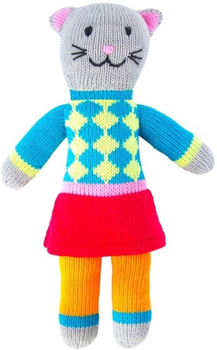 Global Affairs peluche chat Tess tricotée 36 cm coton rose commerce équitable