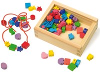 Small Foot jouet perles en bois - set de perles à enfiler colorées 84 pièces-2
