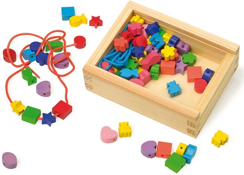 Small Foot jouet perles en bois - set de perles à enfiler colorées 84 pièces-2