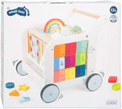 Chariot de marche bébé en bois Fleurs - jouet éducatif avec tableau noir
