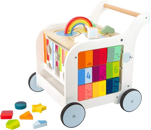 Chariot de marche bébé en bois Fleurs - jouet éducatif avec tableau noir-2