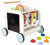 Chariot de marche bébé en bois Fleurs - jouet éducatif avec tableau noir-3