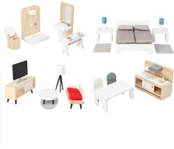 Small Foot ensemble de meubles maison de poupée bois design scandinave complet 28 pièces