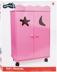 Small Foot armoire poupée en bois rose avec roulettes et motif étoile