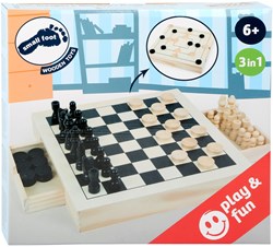 Coffret de jeux 3en1 échecs dames jeu du moulin en bois