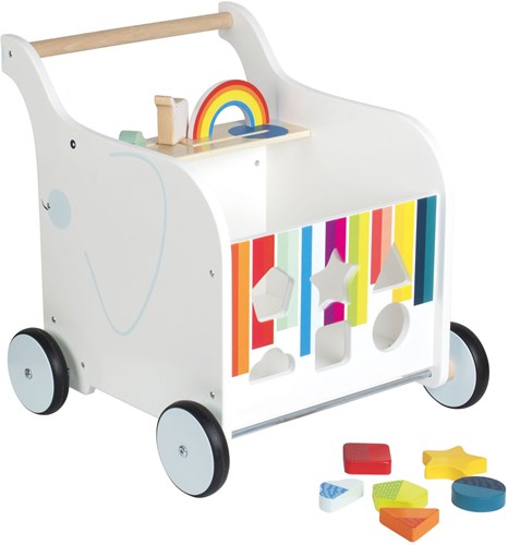 Small Foot chariot de marche en bois coffre à jouets éléphant avec frein et rangement