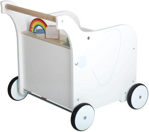 Small Foot chariot de marche en bois coffre à jouets éléphant avec frein et rangement-2