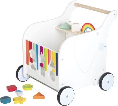 Small Foot chariot de marche en bois coffre à jouets éléphant avec frein et rangement-3