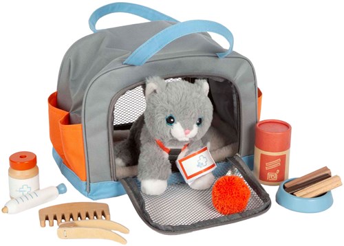 Small Foot chat en peluche - jouet doux avec sac de transport et set de soins