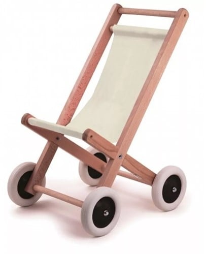 Egmont Toys Poussette en bois avec tissu naturel 40x59x38 cm